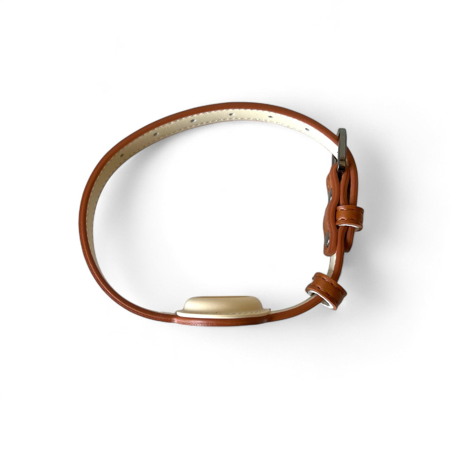 EasyFit Airtag dog collar with leather strap and quick release buckle, featuring an Airtag holder for dog tracking.